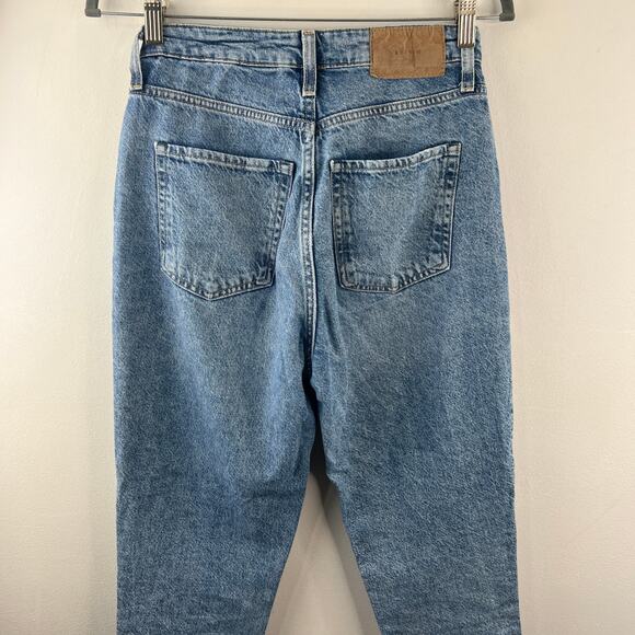 H&M Blue Mom Jeans Cotton Denim Distressed Ultra High Waist Straight Leg Size 4 - Picture 4 of 7
